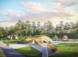 Projekt turystyczny w miejscowości Łąkie, w gminie Lipka, to innowacyjne centrum rekreacyjne zaprojektowane z myślą o mieszkańcach i turystach. Obiekt zaprojektowany przez Agnieszkę Chudy z pracowni ArchPoint, wpisuje się w naturalny krajobraz, symbolizując charakterystyczne ukształtowanie terenu wokół Jeziora Łąkowskiego. Budynek swoją formą odzwierciedla łamane linie brzegu, został wykonany z drewna modrzewiowego, a jego elewacja zmienia się w zależności od pory roku i warunków pogodowych