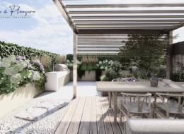 Wysoko ponad poziomem ulicy, wśród surowej zabudowy miasta, zrealizowano projekt ogrodu tarasowego autorstwa pracowni Garden & Pleasure. 