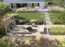 Naturalistyczny ogród o powierzchni 2250 m² powstał w Dobrosłowie jako projekt, który łączy nowoczesną architekturę domu z miękką strukturą kwietnych rabat, traw ozdobnych i funkcjonalnych stref użytkowych.