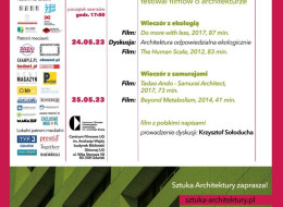 Festiwal Filmów o Architekturze ArchFilmFest odwiedzi tym razem Gdańsk. Program pokazów i dyskusja dotyczyć będą m.in. wyzwań środowiskowych, które są jednym z najważniejszych zagadnień, z jakim musi mierzyć się współczesna architektura i budownictwo. Poruszymy również temat japońskiej architektury, która niesie ze sobą inspiracje tradycyjnym, japońskim budownictwem drewnianym oraz prostotę. Festiwal odbędzie się w dniach 24-25 maja 2023, start godz. 17:00 w Centrum Filmowym UG im. Andrzeja Wajdy, budynek Biblioteki Głównej UG, ul. Wita Stwosza 58. 