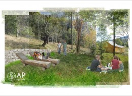 Leśny ogród według projektu pracowni AP Ogrody dobrze wpisuje się w górski charakter terenu. Kamienne ścieżki oraz naturalne materiały małej architektury nadają przestrzeni kameralny charakter.