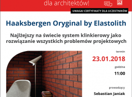 Zapraszamy 23 stycznia 2018 na bezpłatne szkolenie dla architektów, którego tematem będzie: „Haaksbergen Oryginal by Elastolith - najlżejszy na świecie system klinkierowy jako rozwiązanie wszystkich problemów projektowych”.