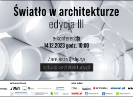 Światło odgrywa dużą rolę w każdej dziedzinie życia. Zwłaszcza w architekturze, ponieważ ma znaczący wpływ na wizualną percepcję budynku, nastrój i zadowolenie użytkowników oraz na bilans energetyczny budynku. Dlatego światło można śmiało określić jako jeden z najważniejszych elementów, na które architekci powinni zwracać szczególną uwagę przy tworzeniu projektów. W trakcie naszej konferencji poddamy analizie wszystkie aspekty właściwego korzystania ze światła. Widzimy się 14 grudnia 2023 o godz. 10:00. Aby wziąć udział w spotkaniu wystarczy zarejestrować się. 