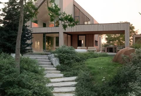 Ogród z kamienną ścieżką i balią kąpielową