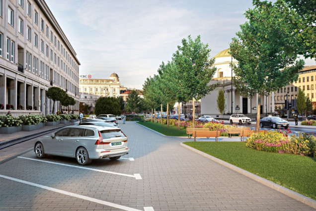 plac trzech krzyży warszawa, szpaler drzew