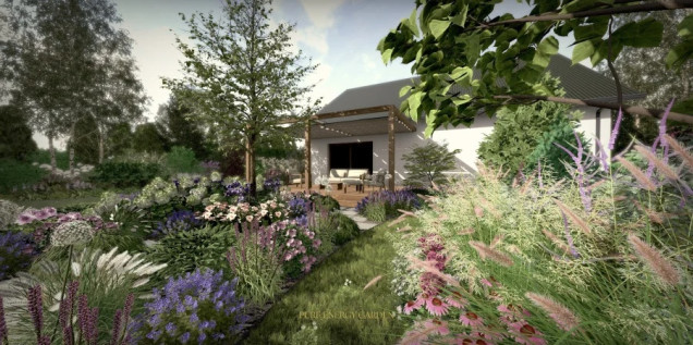 Naturalistyczna przestrzeń wypoczynku ze strefami relaksu