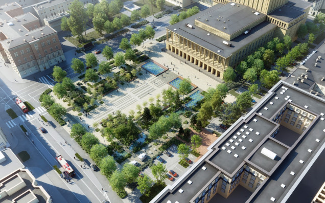 Zielony plac Dąbrowskiego w Łodzi, fot. mamArchitekci