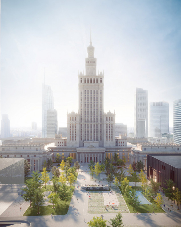 Budowa zielonego placu Centralnego przy warszawskim Placu Defilad