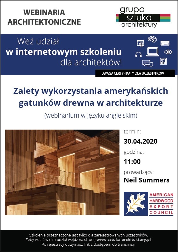 Webinarium AHEC. Wykorzystanie w architekturze różnych gatunków amerykańskiego drewna
