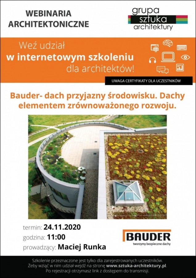 Dachy elementem zrównoważonego rozwoju. Webinarium Bauder