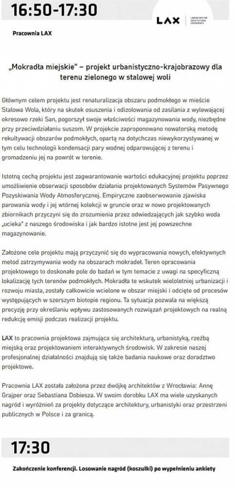 Program konferencji Retencja wody w architekturze