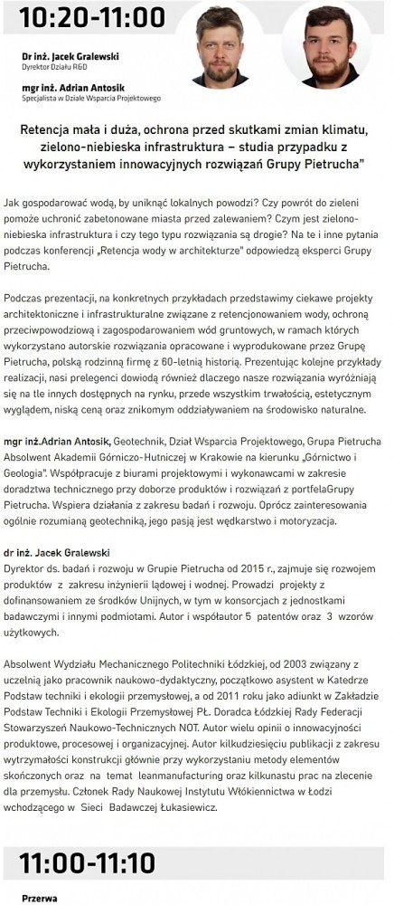 Program konferencji Retencja wody w architekturze