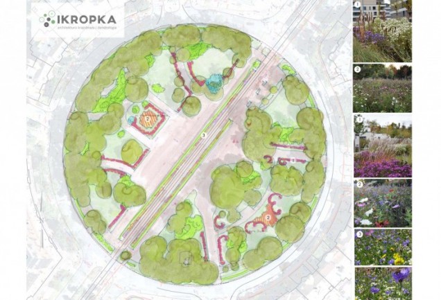 Zieleń na Rondzie Powstańców Śląskich we Wrocławiu