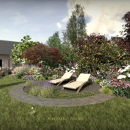 Naturalistyczna przestrzeń wypoczynku ze strefami relaksu